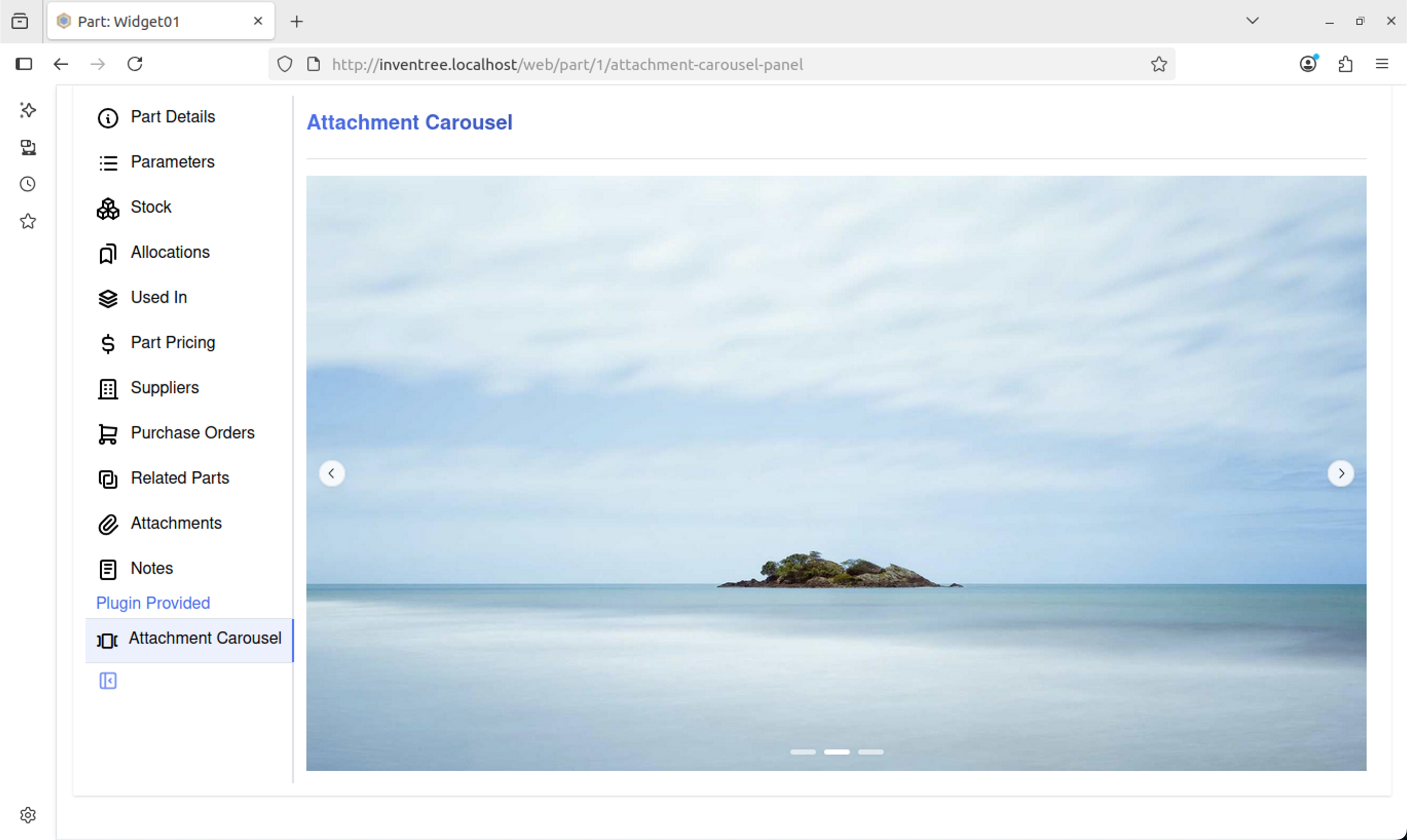 Attachment Carousel in Inventree panel screenshot