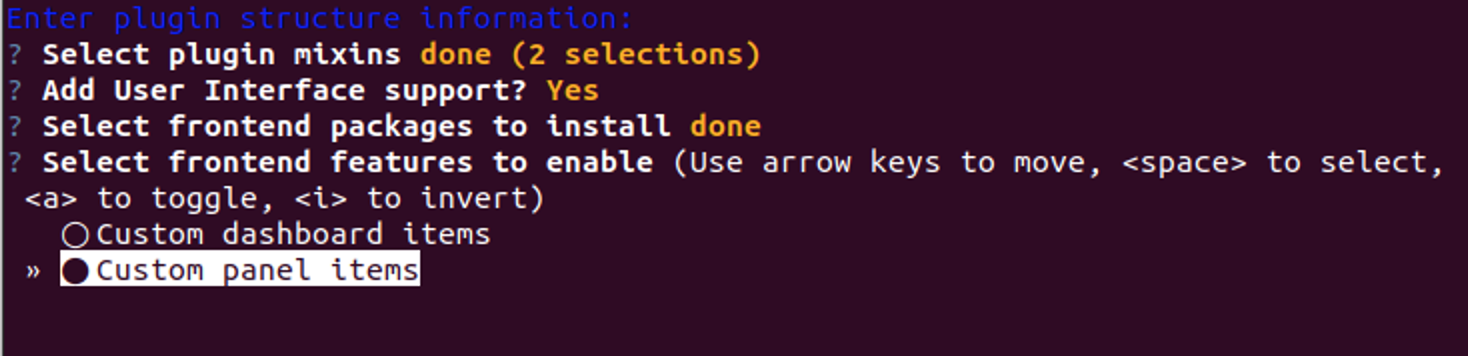 Plugin Wizard Screenshot showing items