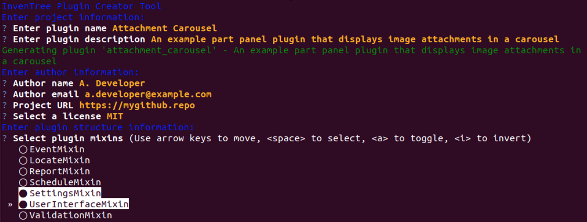 Plugin Wizard Screenshot showing mixins